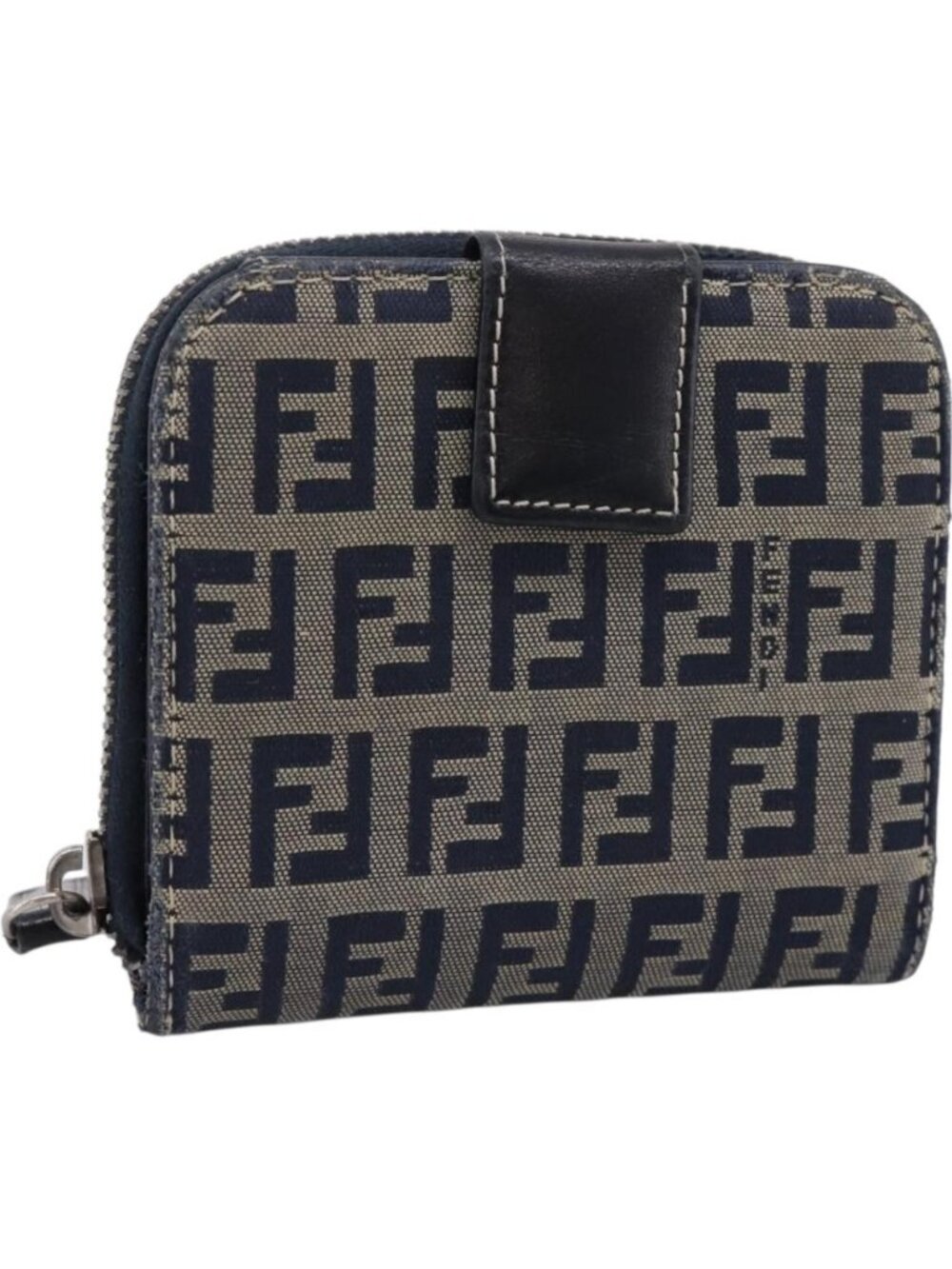 FENDI Zucchino Canvas Wallet Navy Silver